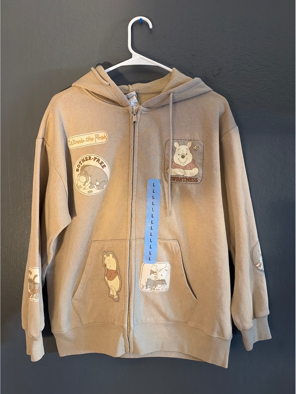 Winnie the Pooh Beige Full Zip Hoodie Sweatshirt Large